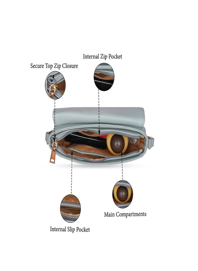 كابريس حقيبة كروس متوسطة الحجم من كابريس سيجي تريسنا للنساء، مزودة بحزام قابل للتعديل وسحاب للإغلاق | حقيبة كتف مطرزة بمخمل كاشيدا | حقيبة أنيقة وخفيفة الوزن للاستخدام اليومي والسفر والنزهات غير الرسمية (رمادي) - Image 3
